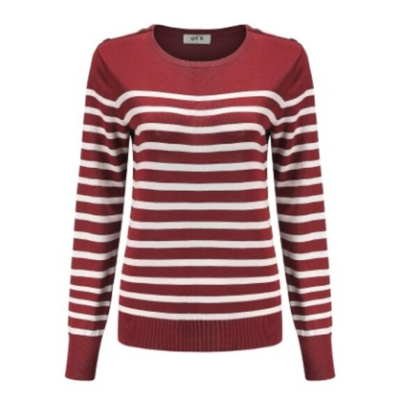 GIL'B Women's Viscose Mix Breton Lightweight Striped Shoulder Buttons Sweater - Picture 3 of 7